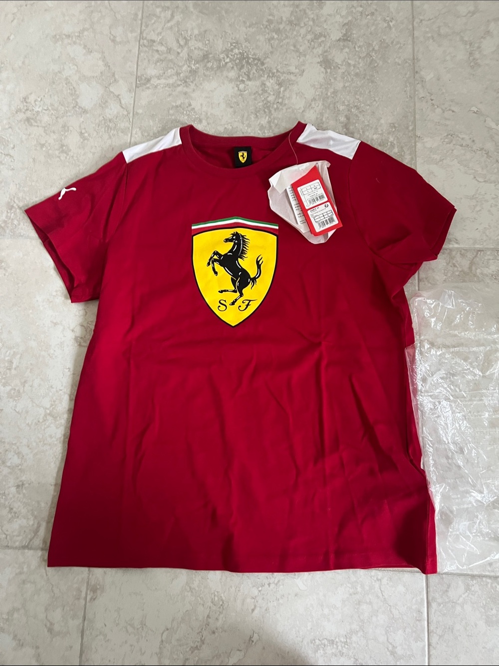 Puma Red Short Sleeve Tee with Yellow Ferrari Shield